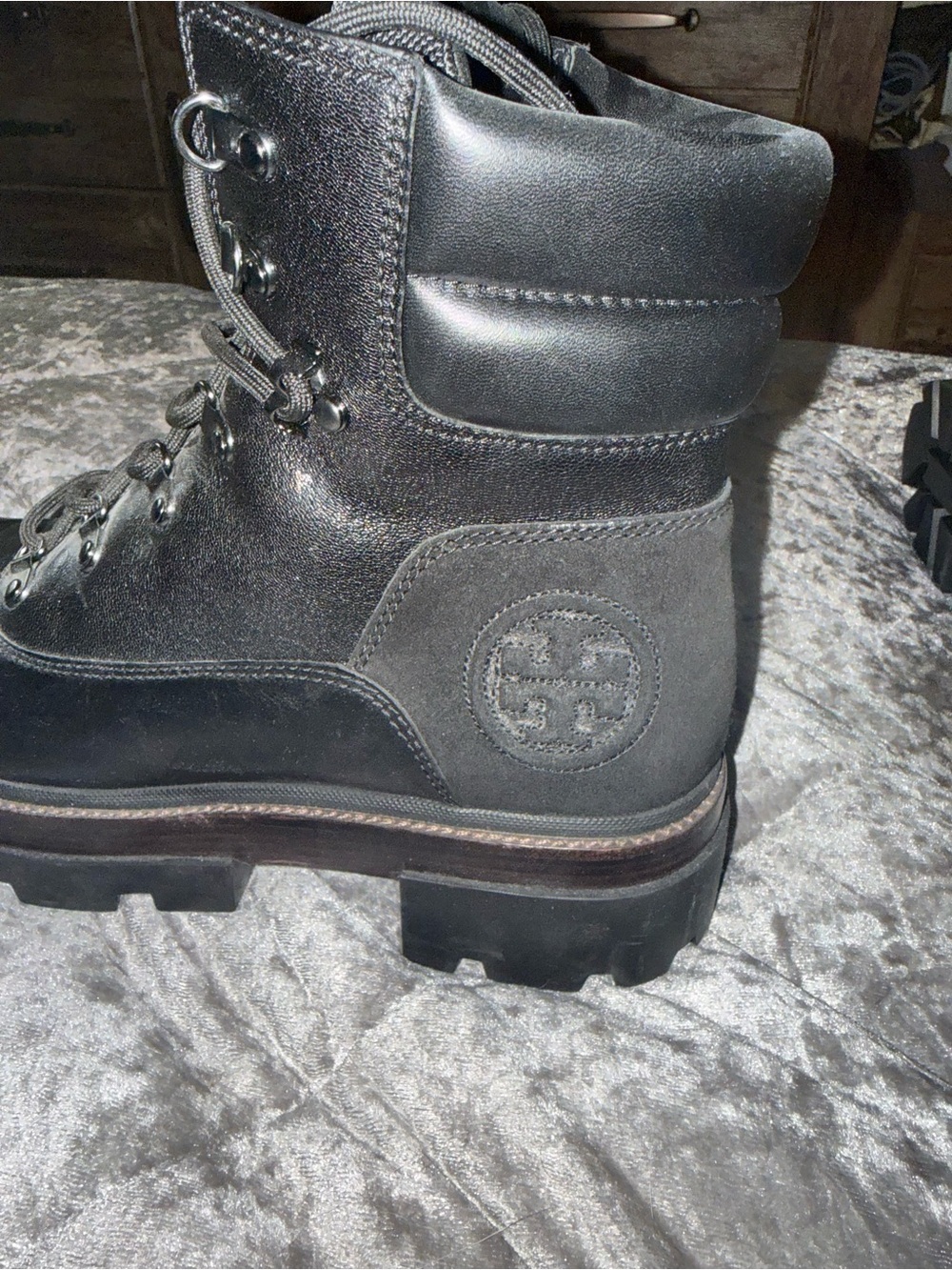 Tory Burch Black Leather Combat Boots - Picture 4 of 6